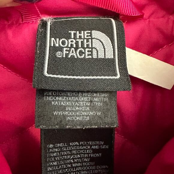 The North Face Girls 550 Down Puffer Coat Size Large 14/16 Pink Purple Stripes - Picture 11 of 12